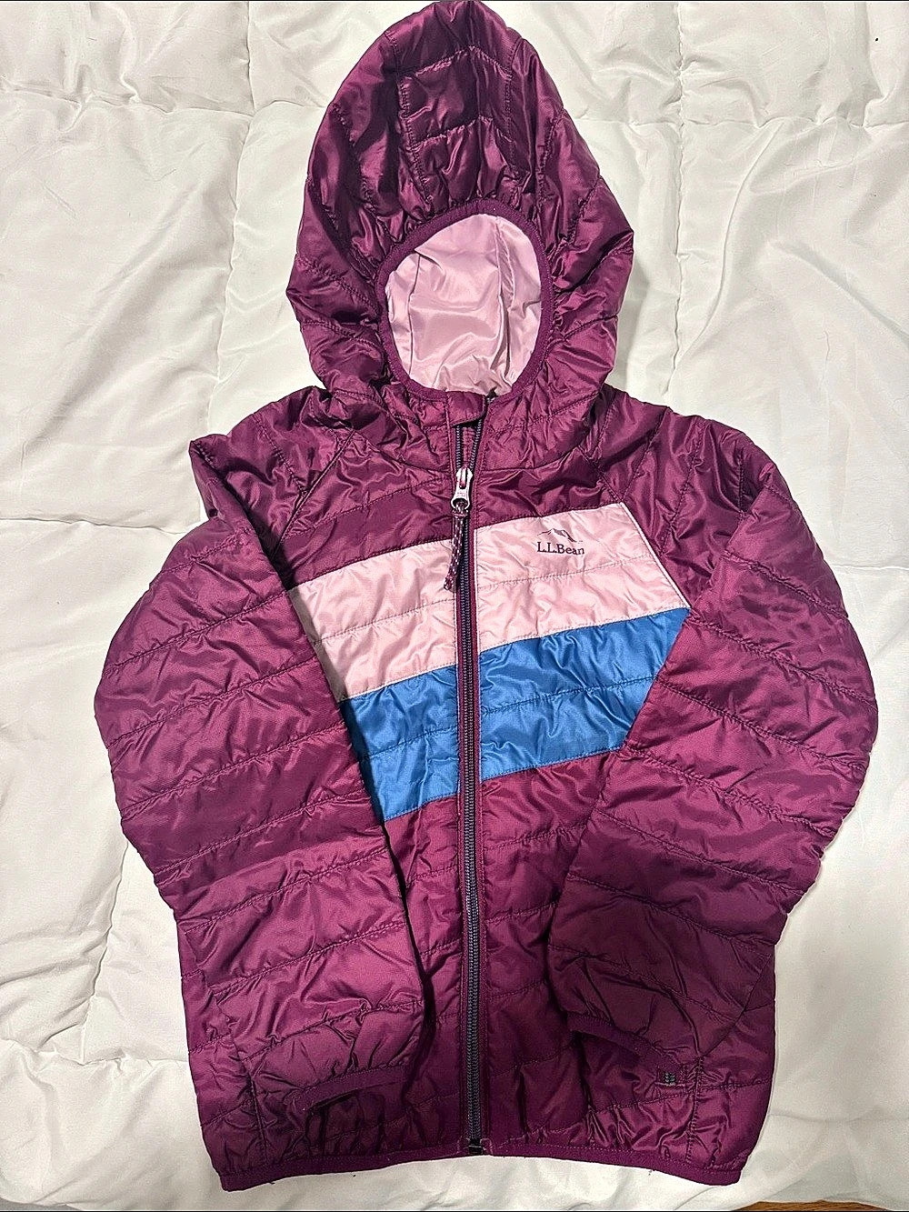 L.L.Bean Kids' Bean's Down Jacket, Colorblock Girls Medium Purple & Pink